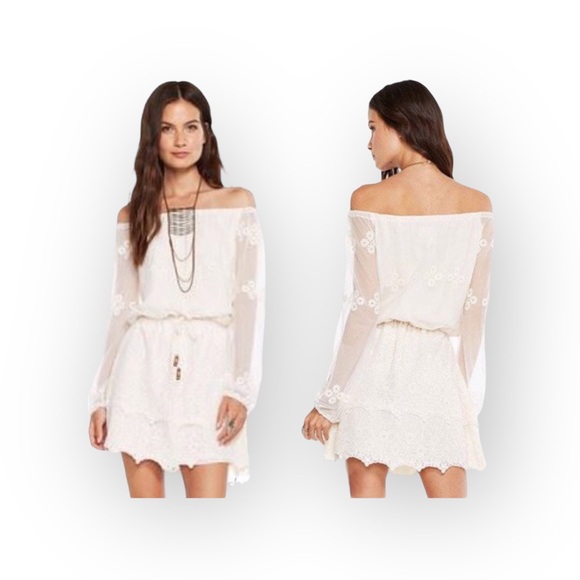 new Chaser ✶ Vintage Inspired Mesh + Lace Off Shouder Mini Dress ✶ Black XS ✶ - Picture 12 of 16